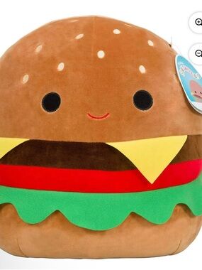 Squishmallows Cheeseburger 16” Plush Pillow - Cute Brown Burger, Green Lettuce